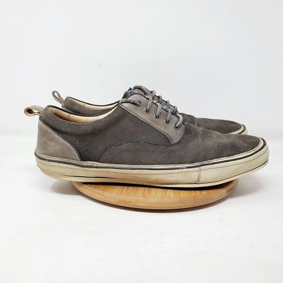 John Varvatos Shoes Mens 13 Redding Low Grey Leather Canvas Sneaker Distressed - Picture 1 of 14